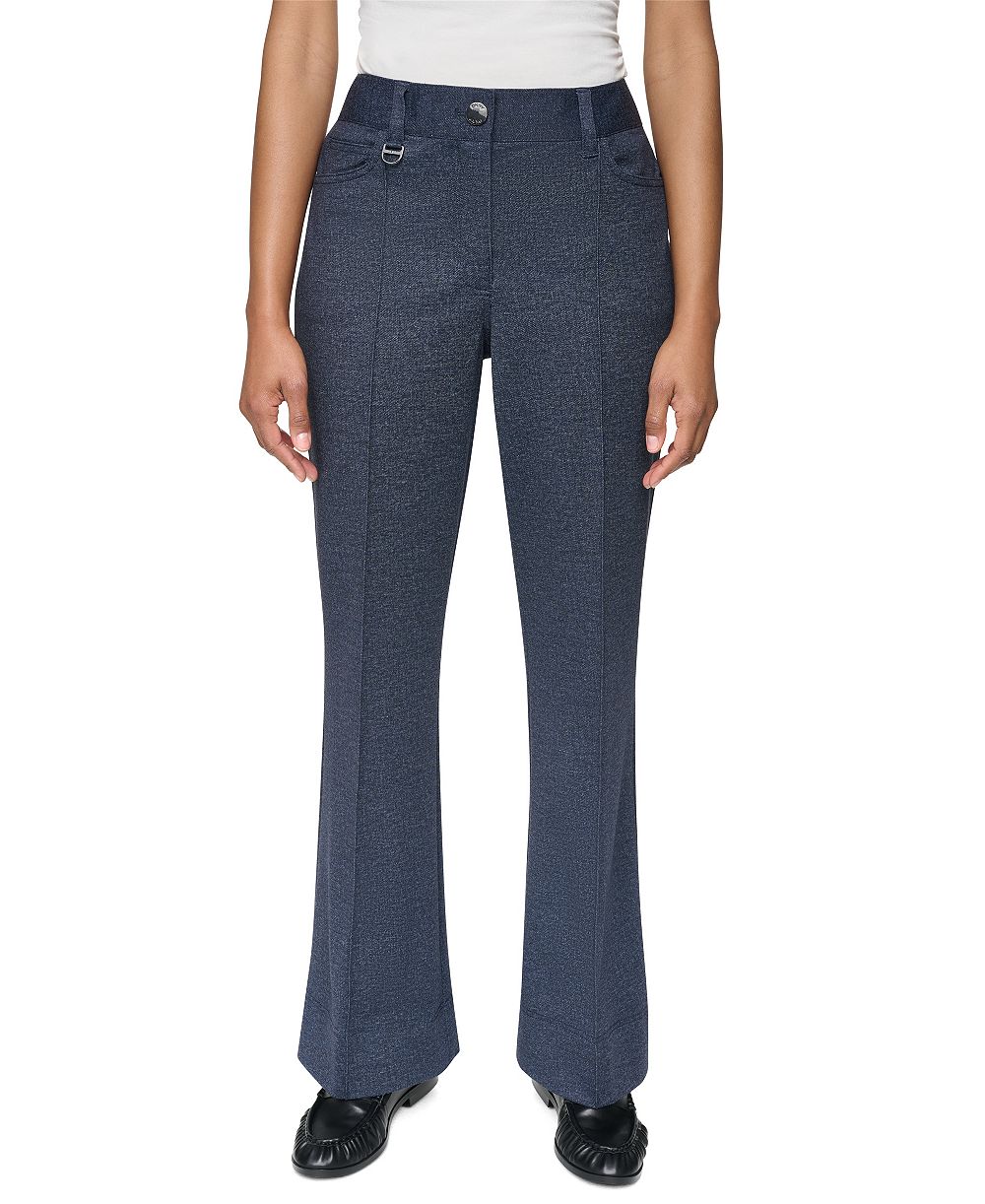 DKNY Women's Faux Denim Double Face High-Waisted Wide-Leg Pants