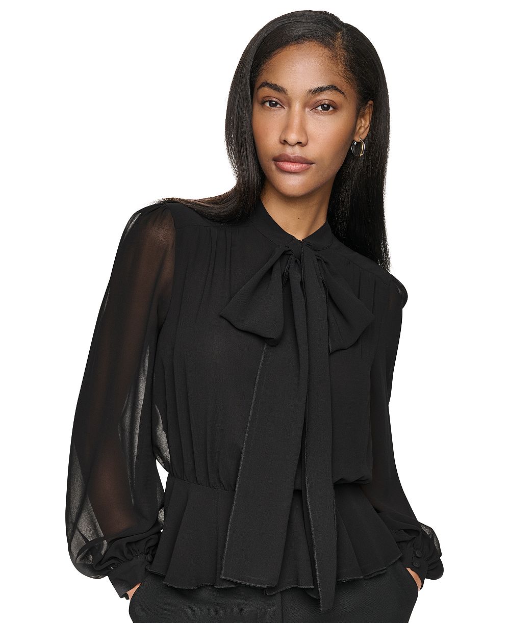 DKNY Женская Tie Neck Peplum Blouse