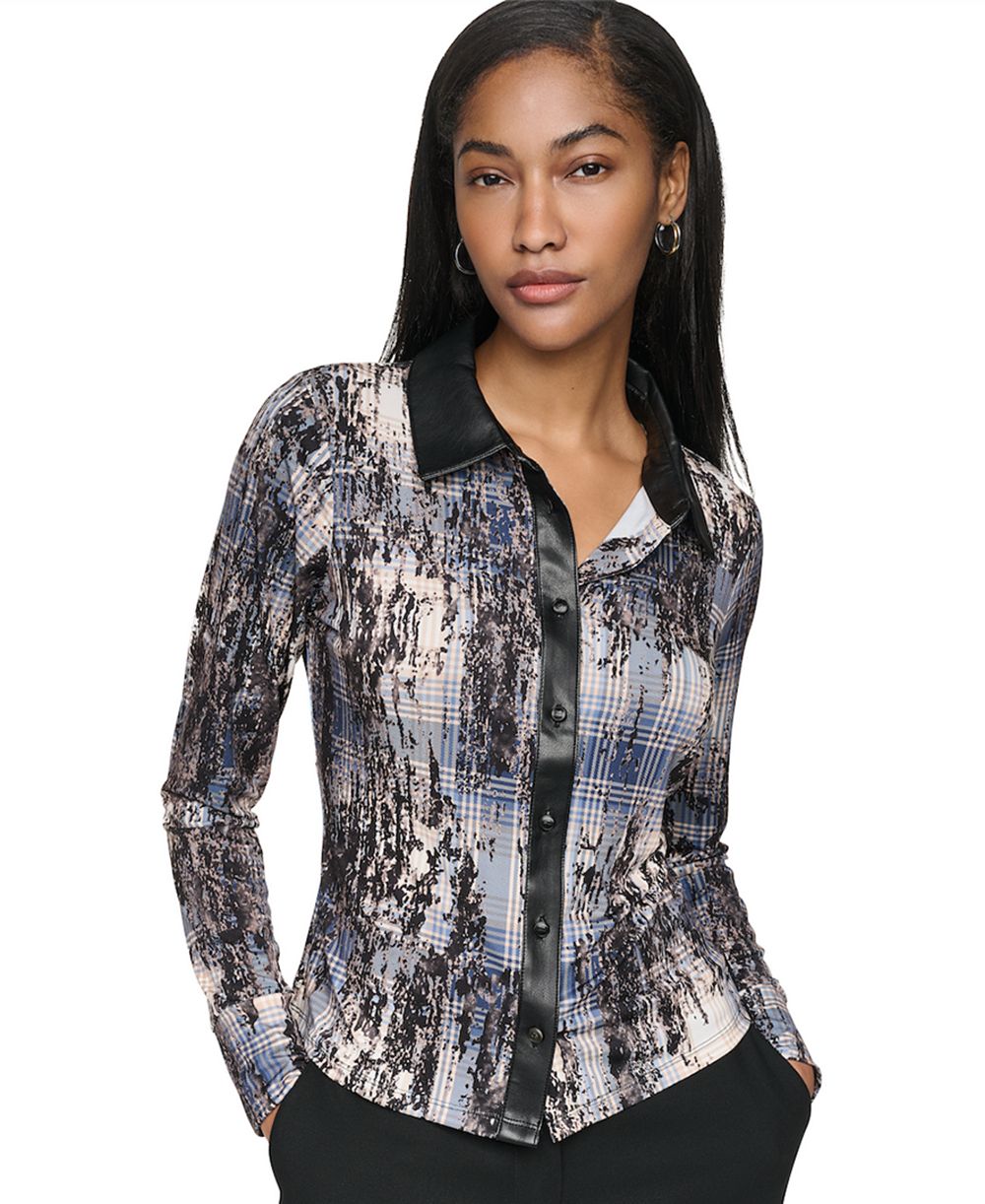 Женский джемпер с воротником и пуговицами DKNY Women's Collared Button-Up Long-Sleeve Sweater