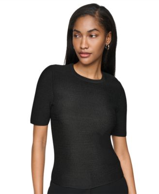 DKNY Женский трикотажный джемпер с коротким рукавом и круглым вырезом
