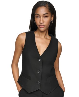 DKNY Women's Double Weave V-Neck Fitted Vest