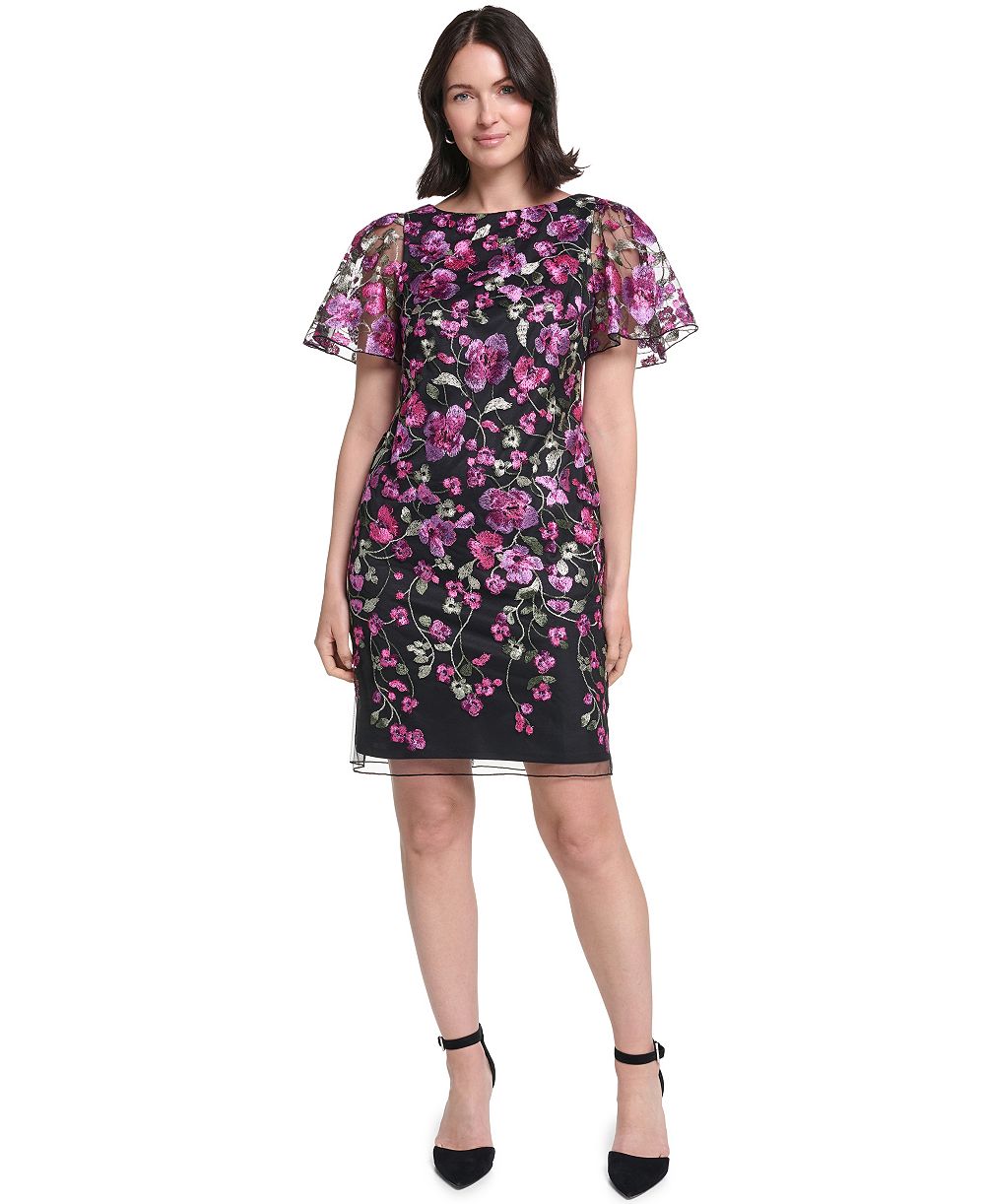 Женское платье Jessica Howard Women's Petite Boat-Neck Floral Flared Dress