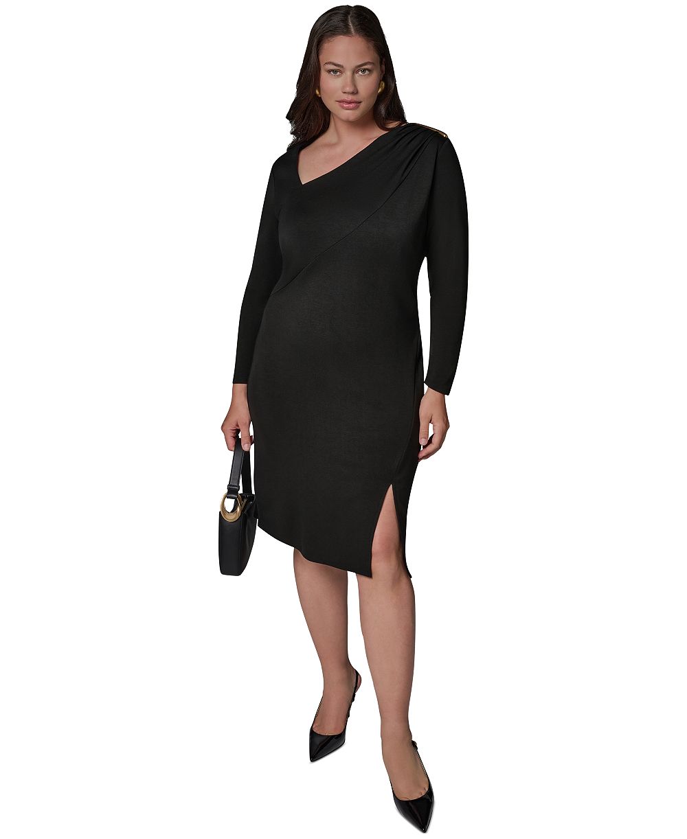 Женское платье-футляр Donna Karan New York Plus Size с длинным рукавом и открытым плечом