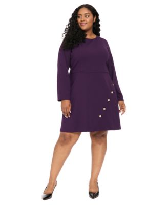 Женское платье London Times Plus Size Crewneck Long-Sleeve Button-Trim Sheath