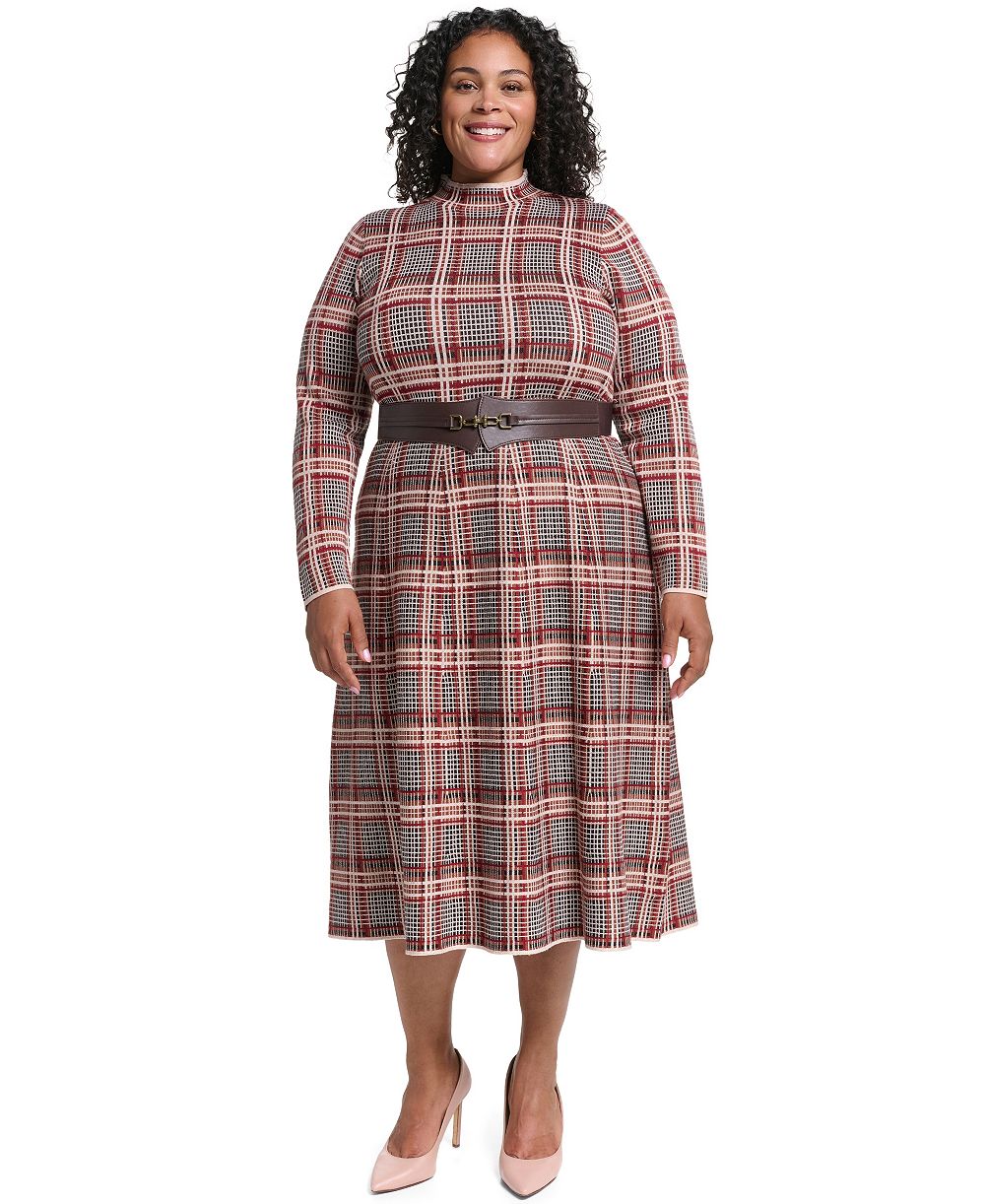 Женское платье миди Eliza J Plus Size Mock-Neck Fit & Flare