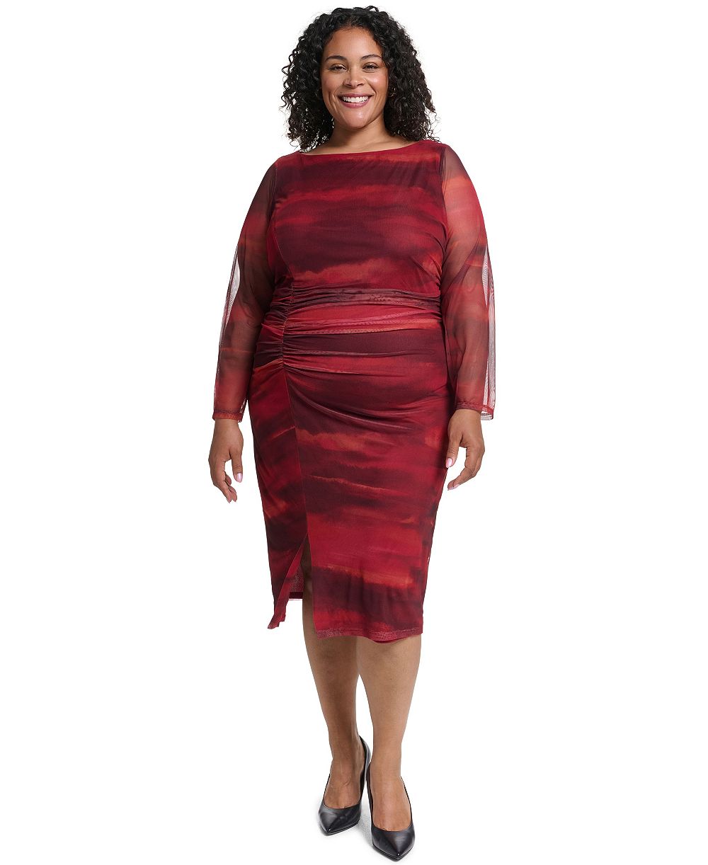 Женское платье Vince Camuto Plus Size Printed Mesh Midi