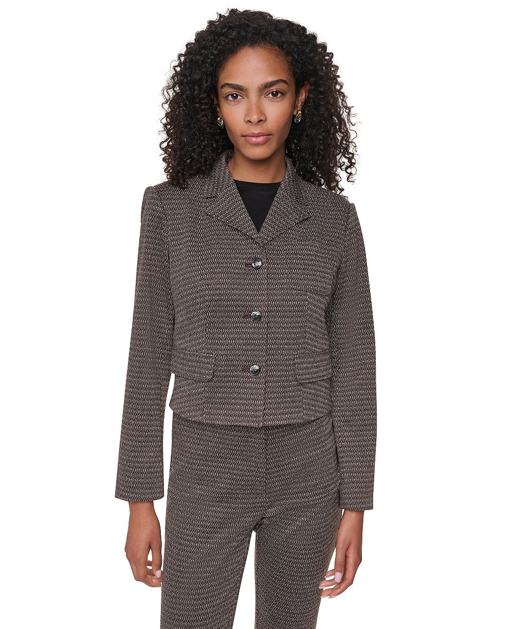 DKNY Petite Knit Diamond Jacquard Cropped Blazer