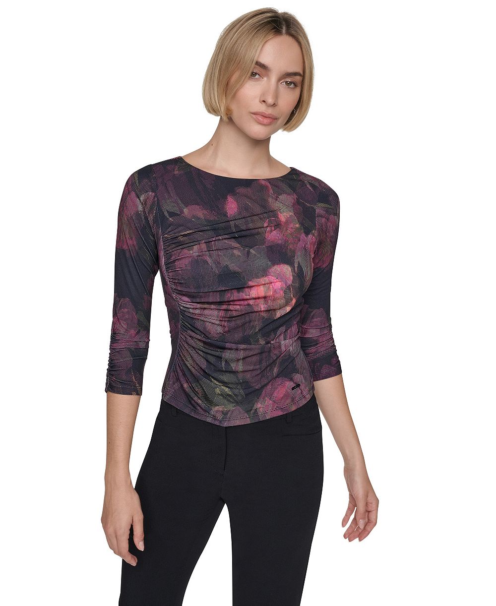 Блузка DKNY Petite с цветочным принтом и рукавом 3/4
