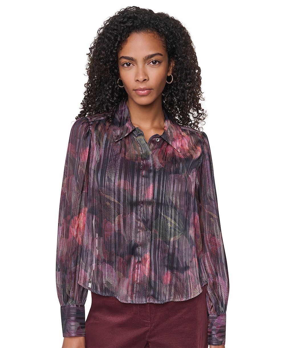 DKNY Petite Puff-Sleeve Button-Front Blouse