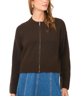 1.STATE Women's Mock-Neck Cropped Zip Bomber Jacket