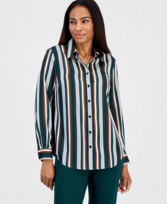 Kasper Women's Long-Sleeve Button-Front Striped Blouse