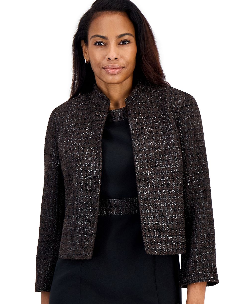 Kasper Women's Bell Sleeve Eyelash Tweed Stand Collar Jacket