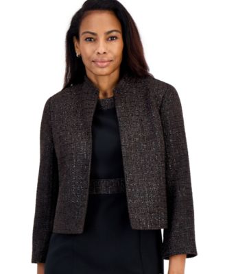 Kasper Women's Bell Sleeve Eyelash Tweed Stand Collar Jacket