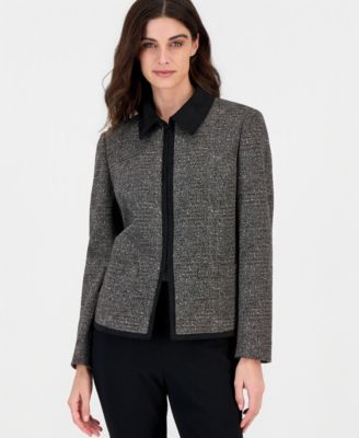Kasper Women's Long Sleeve Chevron Faux Suede Trim Jacket