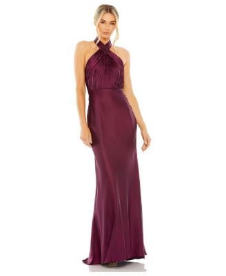 Mac Duggal женское вечернее платье из атласа с открытой спиной и плиссировкой