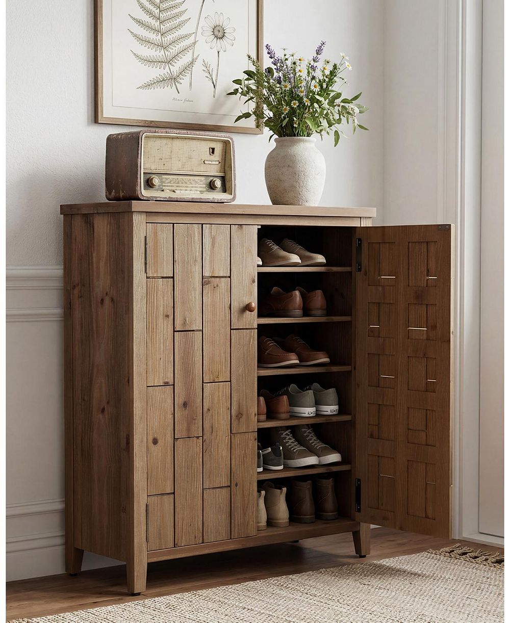 Tribesigns 43.3" Tall 6-Tier Wooden Shoe Storage Cabinet with Doors, Adjustable Shelves, Open Top Shelf, 24 Pairs Shoe Organizer Entryway Rack