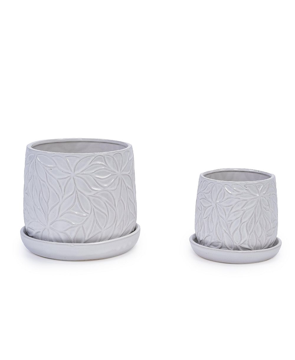Набор керамических кашпо Clihome Leaf Pattern Design Handmade Glossy Set of 2