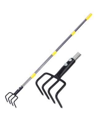 XDOVET Garden Hand Tiller Cultivator 4-Tine Adjustable Long Handle Heavy Duty Weeding Tool Raised Beds soil Loosener Flower Vegetable Gardens