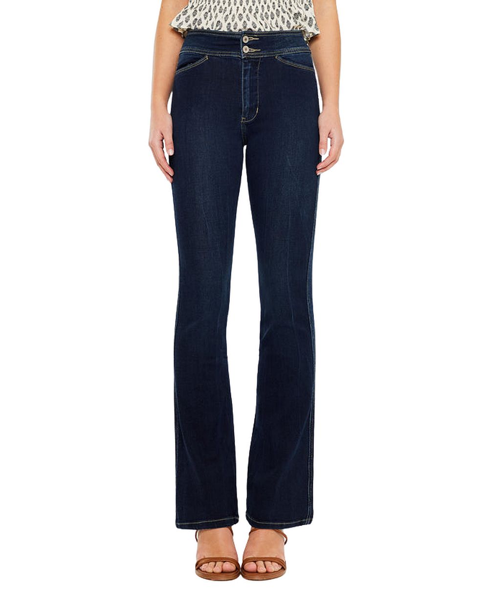 KanCan Women's Seren High Rise Exposed Button Bootcut Jeans