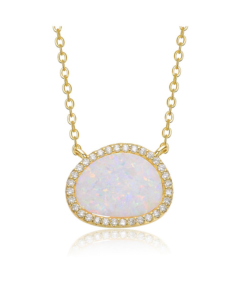 Ожерелье Rachel Glauber 14K Gold Plated Sparkling Oval Opal and CZ Halo