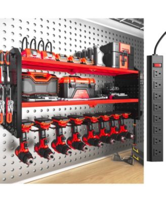 XDOVET Power Tool Organizer Wall Mount Charging Station Metal Rack Drill Holder Outlet Strip