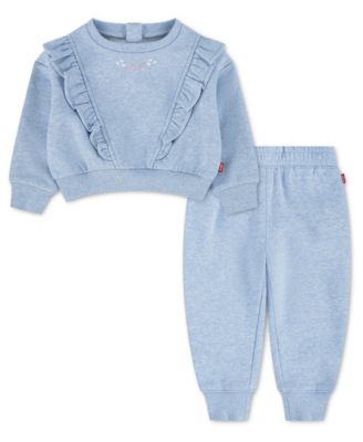 Levi's Baby Girls' Ruffled Crewneck Sweatshirt and Jogger Pants, 2-Piece Set