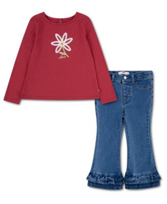 Levi's детский комплект из боди с цветочным принтом и джинсов с оборками, 2 предмета