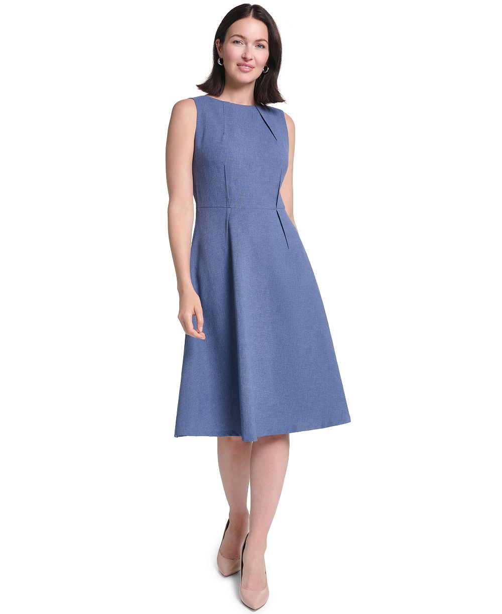 Calvin Klein Women's Textured Tencel Boat Neck Fit & Flare Dress