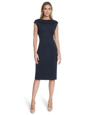 Calvin Klein Women's Boat Neck Cowl Back Rhinestone-Embellished Sheath Dress