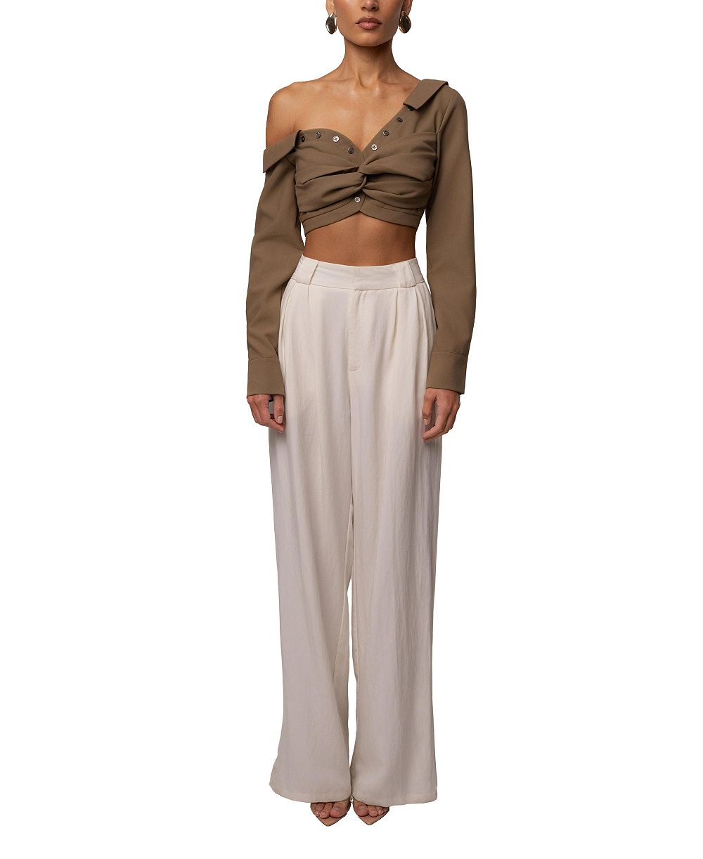 JLUXLABEL Women's Off-Shoulder Twist Crop Top