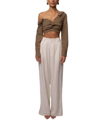 JLUXLABEL Women's Off-Shoulder Twist Crop Top