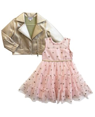 Blueberi Boulevard Girls' 2T-6X Biker Jacket and Sleeveless Dress, 2-Piece Set
