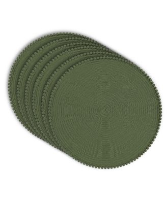 Dainty Home Pom Pom 15" Round Woven Placemats Set of 6 - Durable, Reversible and Non-Slip Table Mats