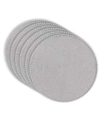 Dainty Home Pom Pom 15" Round Woven Placemats Set of 6 - Durable, Reversible and Non-Slip Table Mats