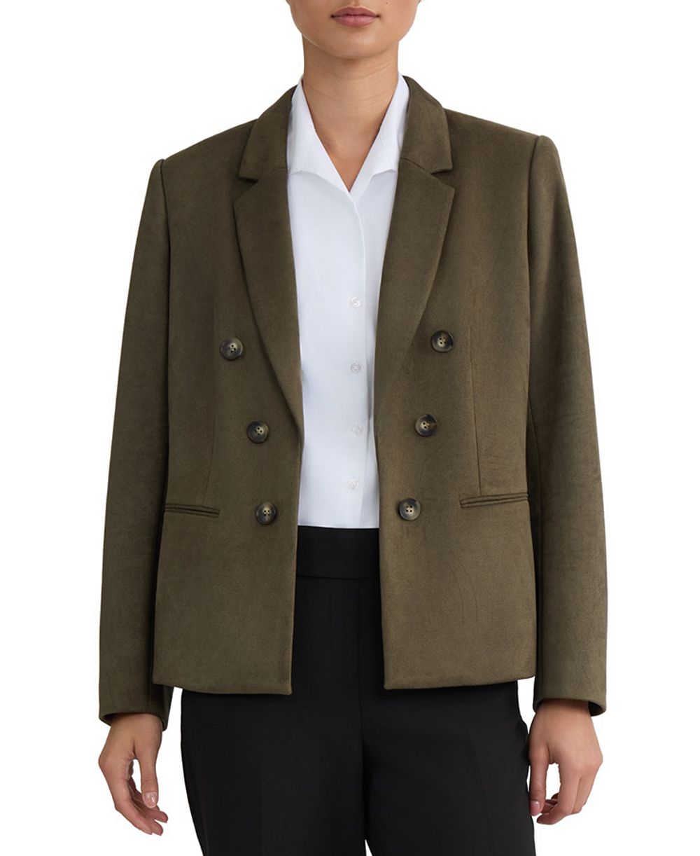 Jones New York Petite Double-Breasted Notch-Collar Faux-Suede Blazer