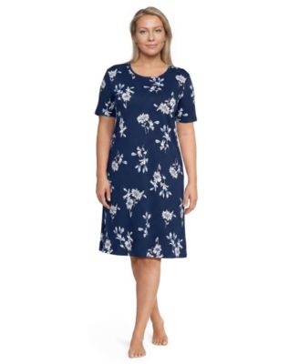 Женская хлопковая ночная сорочка Lands' End Plus Size Short Sleeve Knee Length Gown