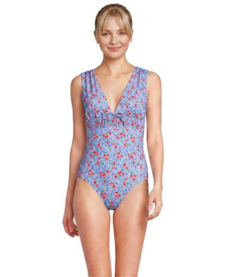 Lands' End Women's Wide Strap Plunge Shirred One Piece