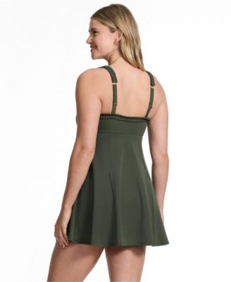Lands' End Women's Tugless Pleated Ruffle Swim Dress