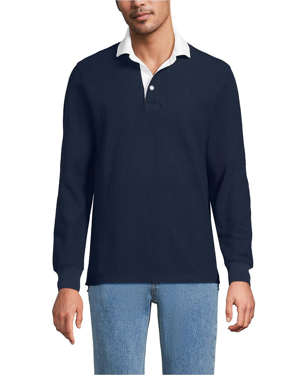Lands' End Men's Long Sleeve Honeycomb Pique Rugby