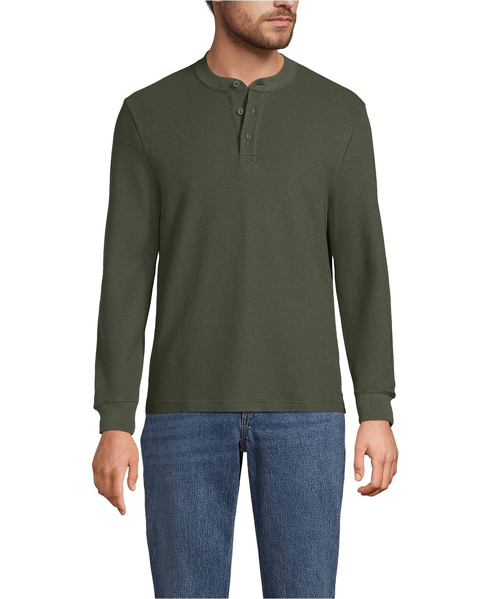 Мужская рубашка Lands' End Long Sleeve Honeycomb Pique Henley