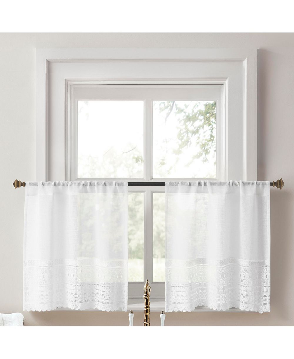 No. 918 Camille Macrame Lace Trim Sheer Rod Pocket Kitchen Curtain Tier Pair