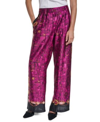 KARL LAGERFELD PARIS Women's Pleated Wide-Leg Satin Pants