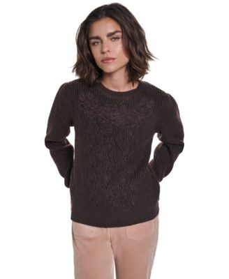 Karl Lagerfeld Paris Women's Cable-Knit Floral Lace Applique Sweater