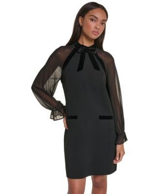 KARL LAGERFELD PARIS Women's Long-Sleeve Mock-Neck Velvet-Bow Dress