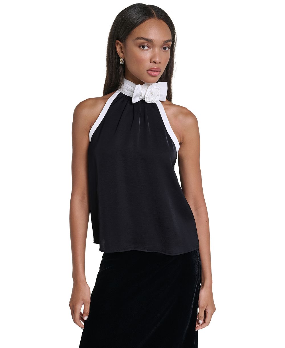 KARL LAGERFELD PARIS Women's Halter Colorblock Blouse