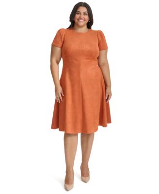 Calvin Klein Plus Short-Sleeve Suede Fit & Flare Dress
