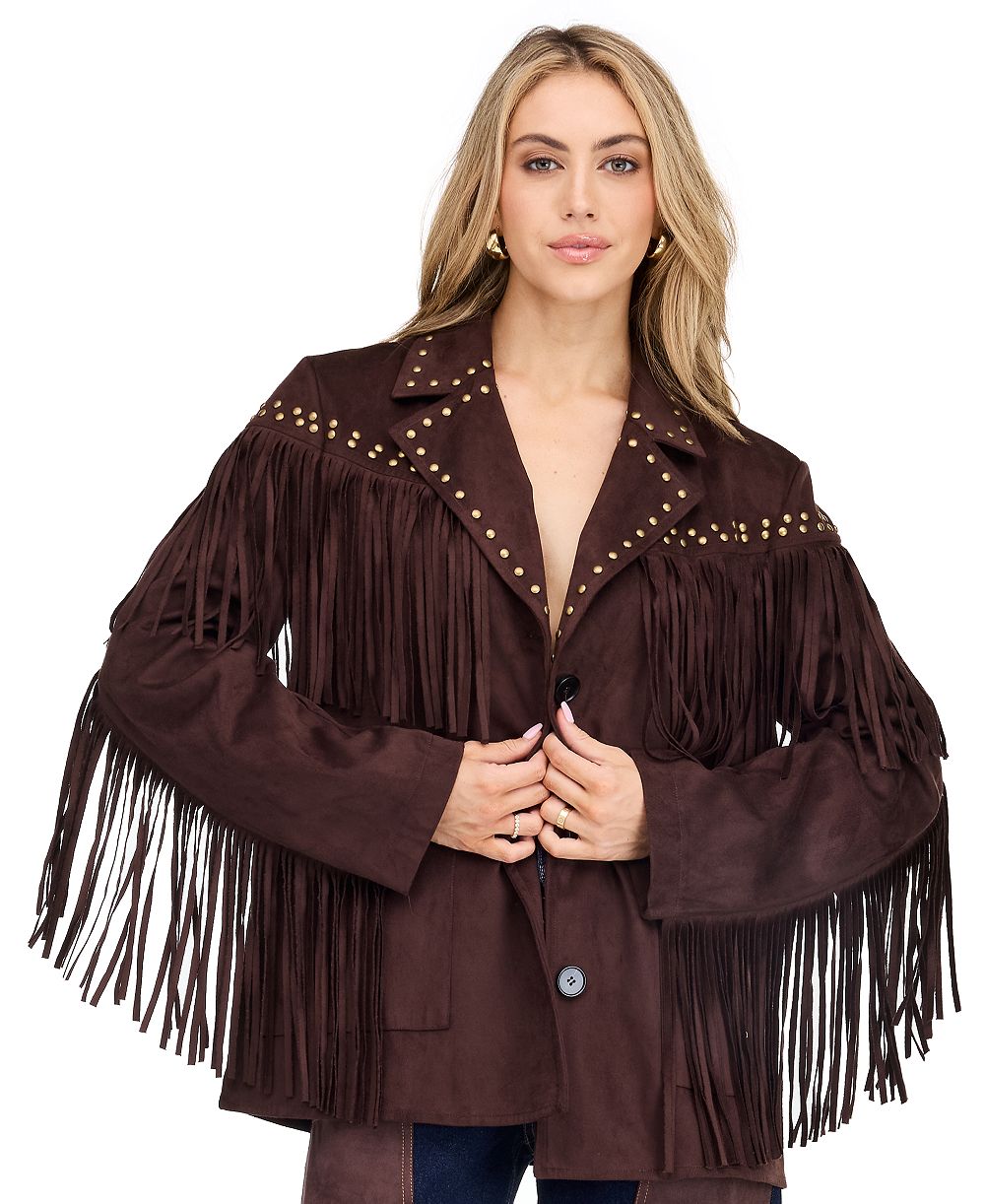 Женская куртка Kittenish Montana из искусственной замши с заклепками и бахромой