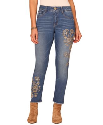 Democracy Women's Ab Solution High-Rise Floral Embroidery Ankle Jeans