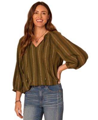Democracy Women's 3/4-Length Dolman Sleeve Scoop Neck Striped Blouse