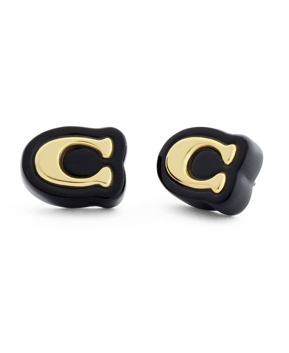 COACH Черные серьги-гвоздики с черной смолой Signature
